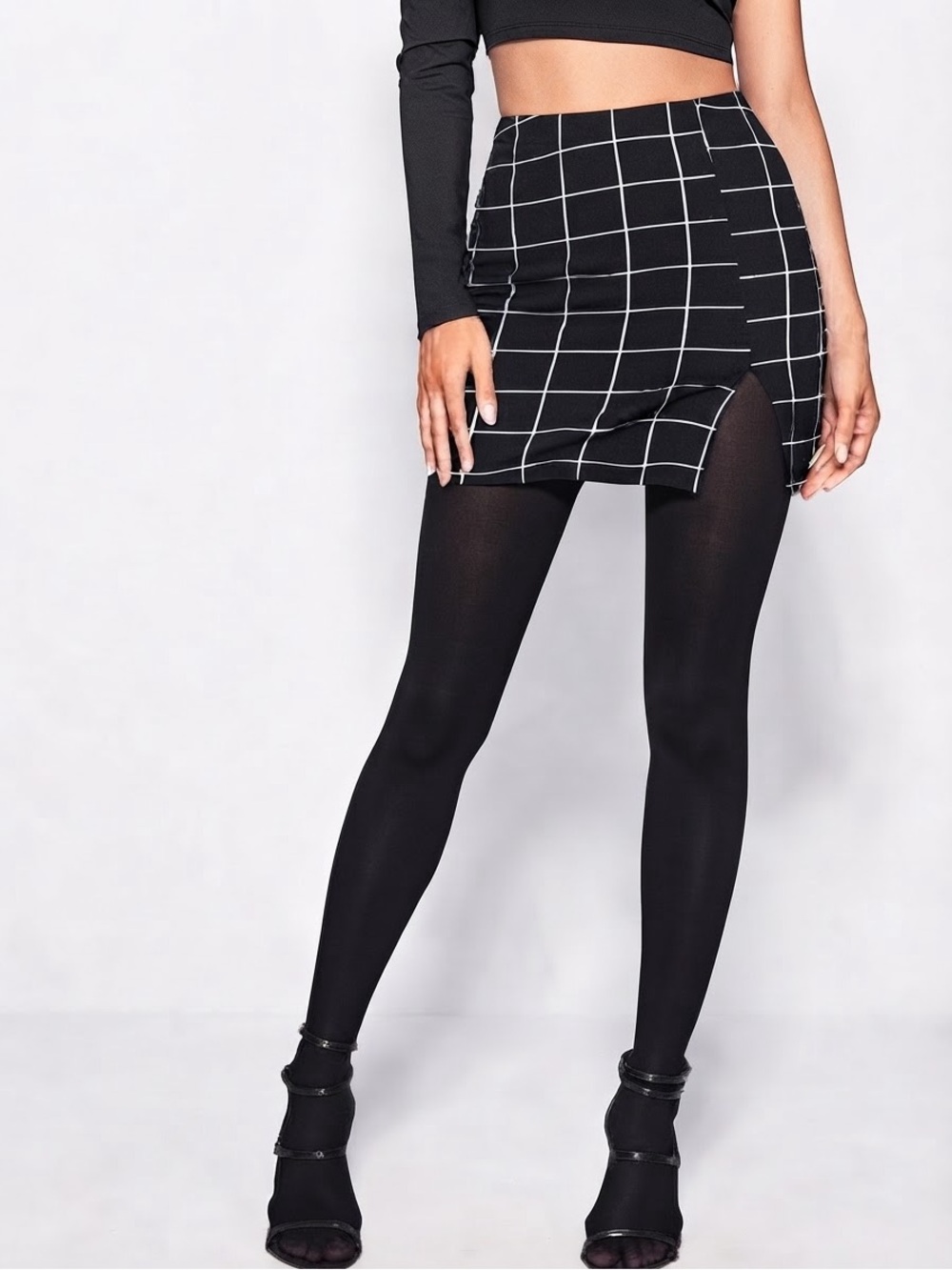 SHEIN Mini Skirt Navy Windowpane Y2K Clubwear